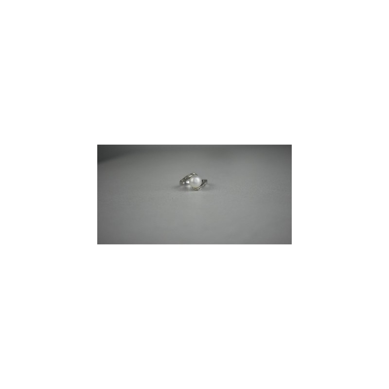 925 Sterling Silver Pearl & Colorless Spinel Ring Size 8