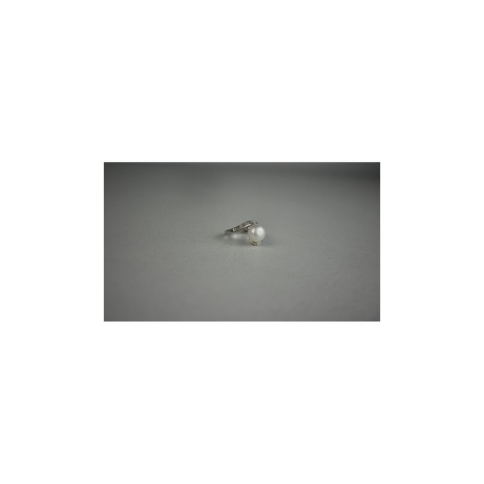 925 Sterling Silver Pearl & Colorless Spinel Ring Size 8