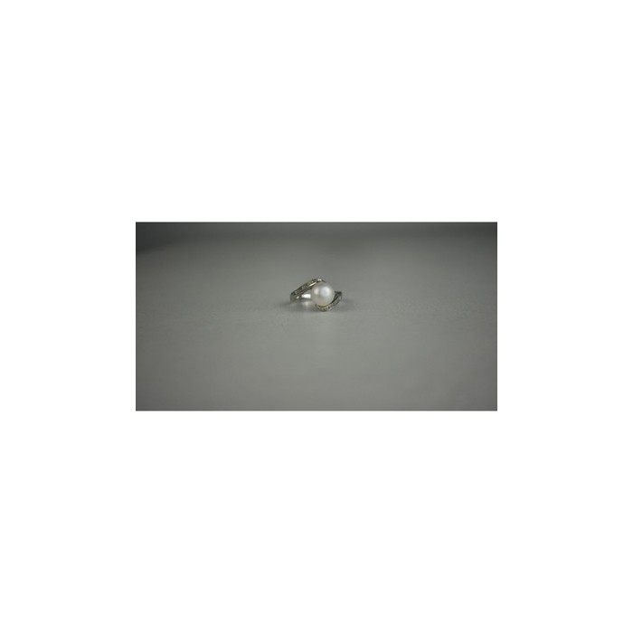 925 Sterling Silver Pearl & Colorless Spinel Ring Size 8