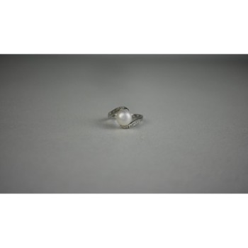 925 Sterling Silver Pearl & Colorless Spinel Ring Size 8