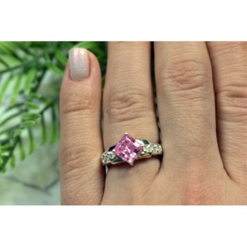 925 Sterling Silver Pink & White CZ Ring Size 6