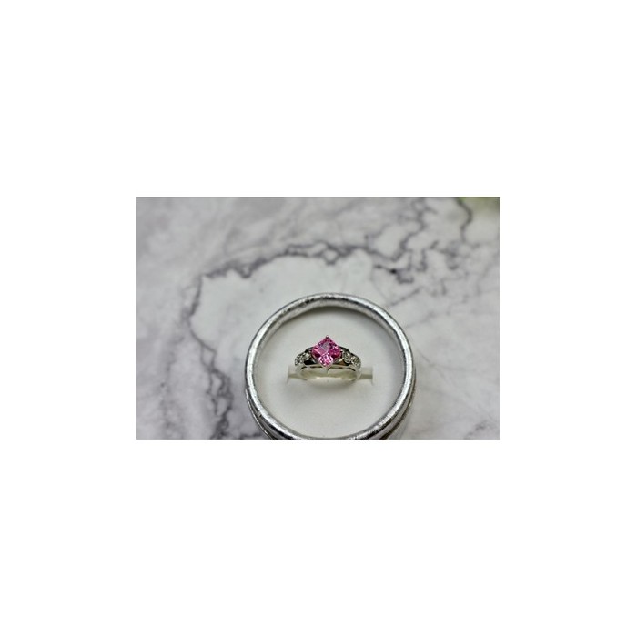 925 Sterling Silver Pink & White CZ Ring Size 6