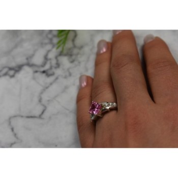 925 Sterling Silver Pink & White CZ Ring Size 6