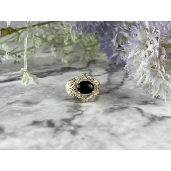 500 Silver Black Nephrite Ring Size 6.75
