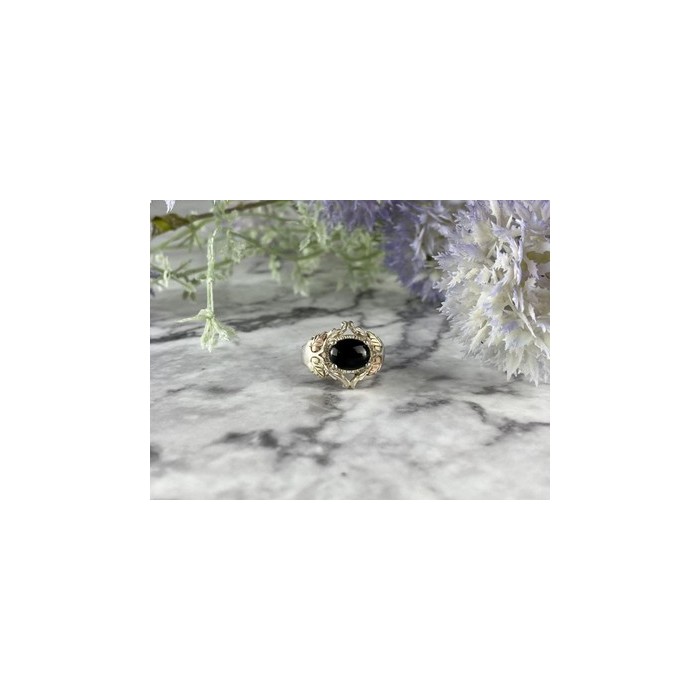 500 Silver Black Nephrite Ring Size 6.75