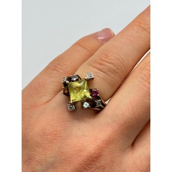 925 STERLING SILVER SLV TOURMALINES & DIAMONDS RING SIZE 5.5