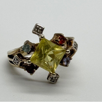 925 STERLING SILVER SLV TOURMALINES & DIAMONDS RING SIZE 5.5