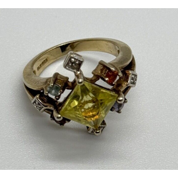 925 STERLING SILVER SLV TOURMALINES & DIAMONDS RING SIZE 5.5