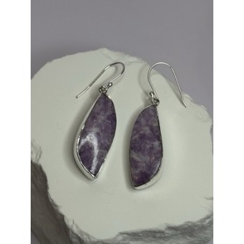 925 Sterling Silver Lepidolite Earrings Length 2 Inch