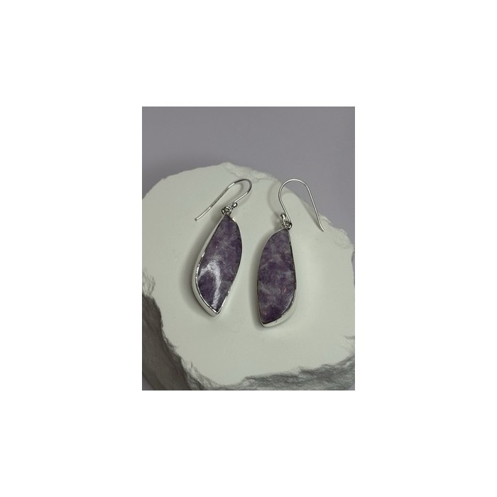 925 Sterling Silver Lepidolite Earrings Length 2 Inch