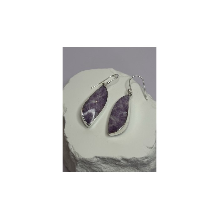 925 Sterling Silver Lepidolite Earrings Length 2 Inch