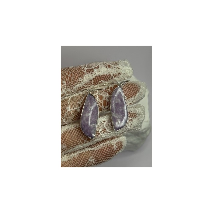 925 Sterling Silver Lepidolite Earrings Length 2 Inch