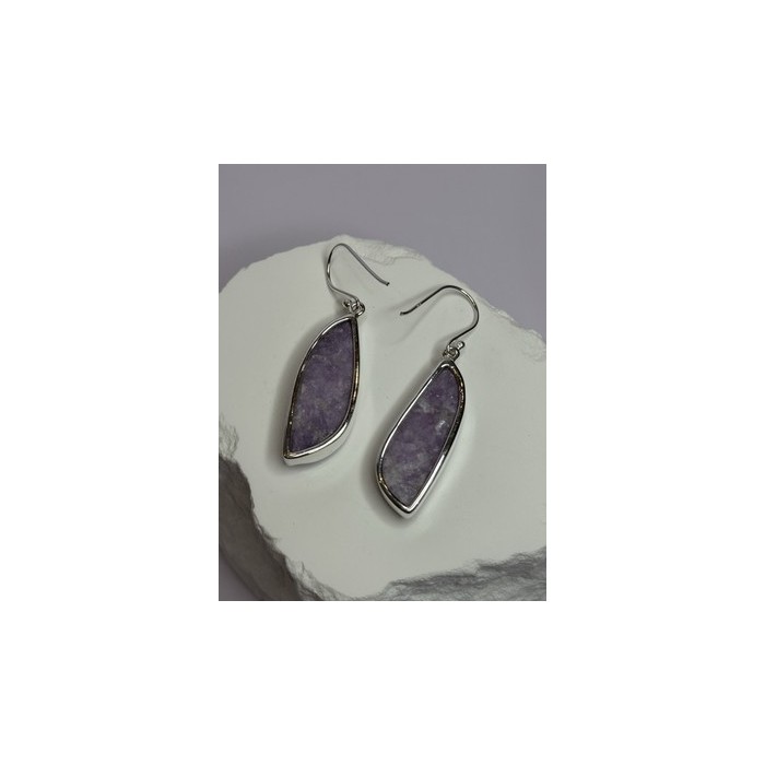 925 Sterling Silver Lepidolite Earrings Length 2 Inch
