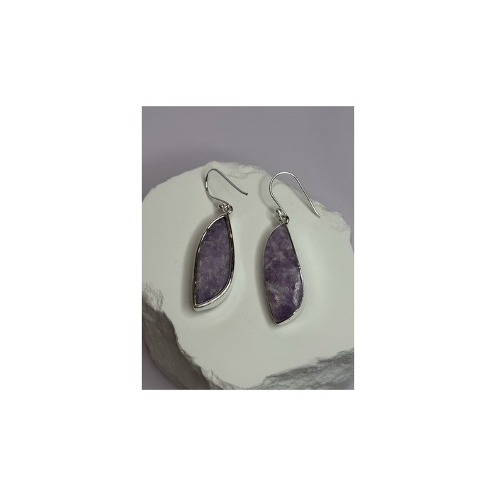 925 Sterling Silver Lepidolite Earrings Length 2 Inch