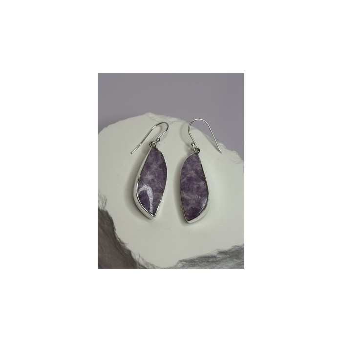 925 Sterling Silver Lepidolite Earrings Length 2 Inch