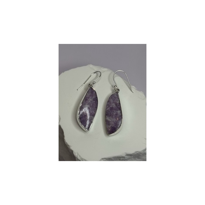 925 Sterling Silver Lepidolite Earrings Length 2 Inch