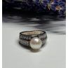 925 STERLING SILVER PEARL & CZ RING SIZE 5