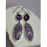 925 Sterling Silver Lepidolite & Amethyst Earrings Length 2.5 Inch