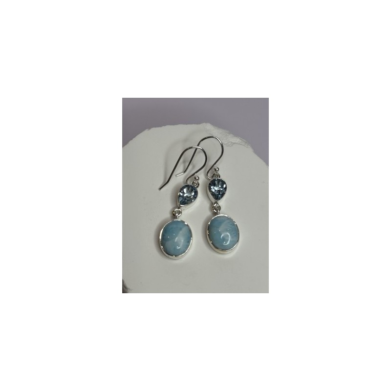 925 Sterling Silver Larimar & Topaz Earrings Length 1.7 Inch