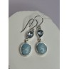 925 Sterling Silver Larimar & Topaz Earrings Length 1.7 Inch