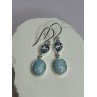 925 Sterling Silver Larimar & Topaz Earrings Length 1.7 Inch