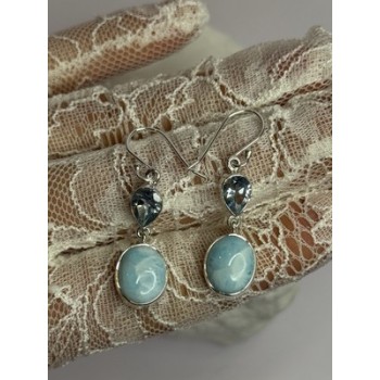 925 Sterling Silver Larimar & Topaz Earrings Length 1.7 Inch