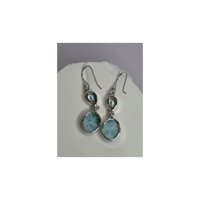 925 Sterling Silver Larimar & Topaz Earrings Length 1.7 Inch