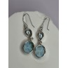 925 Sterling Silver Larimar & Topaz Earrings Length 1.7 Inch