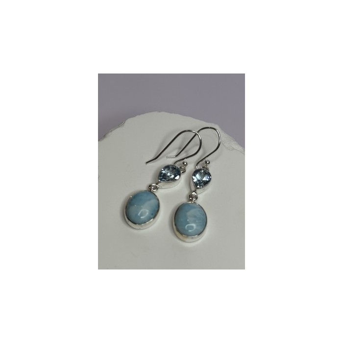 925 Sterling Silver Larimar & Topaz Earrings Length 1.7 Inch