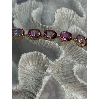 925 STERLING SILVER GOLD PLATED PINK MYSTIC TOPAZ BRACELET LENGTH 8.5 INCH