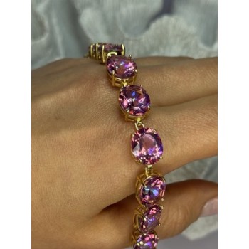 925 STERLING SILVER GOLD PLATED PINK MYSTIC TOPAZ BRACELET LENGTH 8.5 INCH