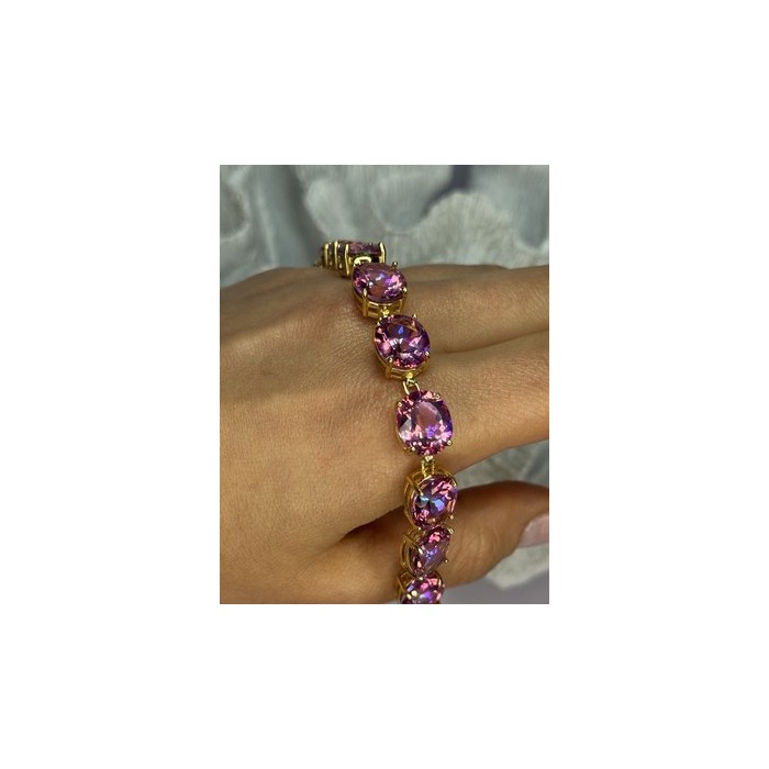 925 STERLING SILVER GOLD PLATED PINK MYSTIC TOPAZ BRACELET LENGTH 8.5 INCH
