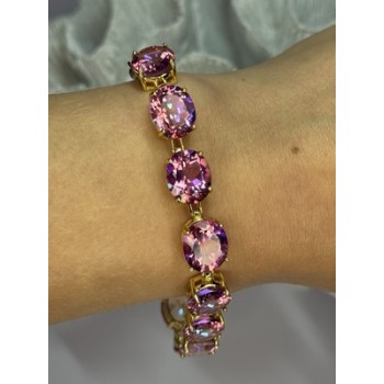 925 STERLING SILVER GOLD PLATED PINK MYSTIC TOPAZ BRACELET LENGTH 8.5 INCH