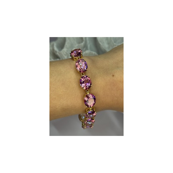 925 STERLING SILVER GOLD PLATED PINK MYSTIC TOPAZ BRACELET LENGTH 8.5 INCH