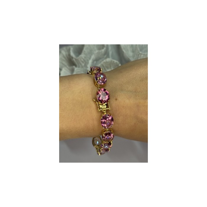 925 STERLING SILVER GOLD PLATED PINK MYSTIC TOPAZ BRACELET LENGTH 8.5 INCH
