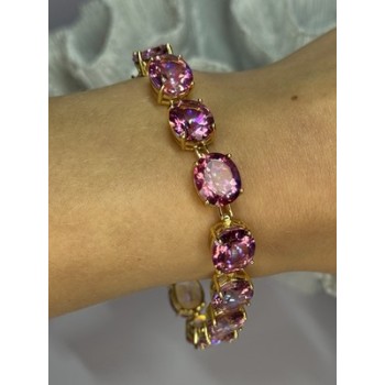 925 STERLING SILVER GOLD PLATED PINK MYSTIC TOPAZ BRACELET LENGTH 8.5 INCH
