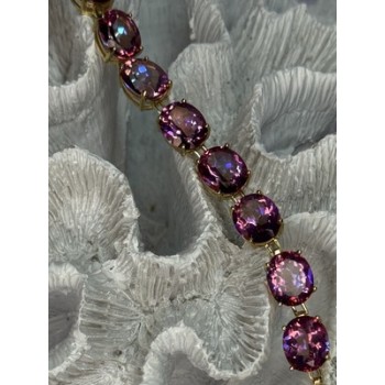 925 STERLING SILVER GOLD PLATED PINK MYSTIC TOPAZ BRACELET LENGTH 8.5 INCH