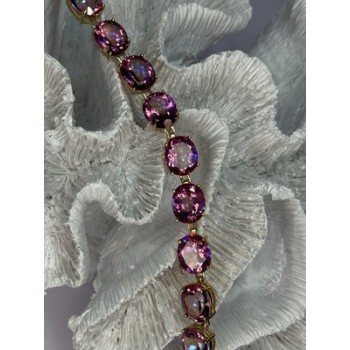 925 STERLING SILVER GOLD PLATED PINK MYSTIC TOPAZ BRACELET LENGTH 8.5 INCH