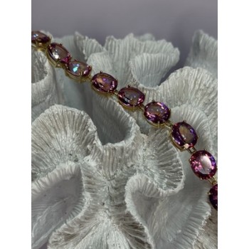 925 STERLING SILVER GOLD PLATED PINK MYSTIC TOPAZ BRACELET LENGTH 8.5 INCH