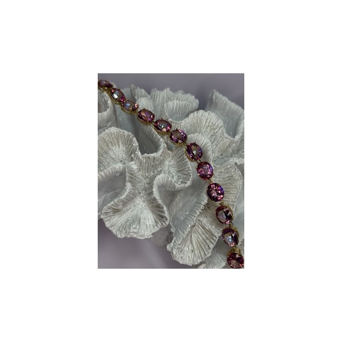 925 STERLING SILVER GOLD PLATED PINK MYSTIC TOPAZ BRACELET LENGTH 8.5 INCH