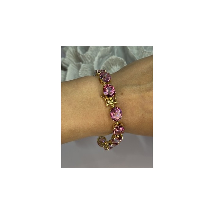 925 STERLING SILVER GOLD PLATED PINK MYSTIC TOPAZ BRACELET LENGTH 8.5 INCH