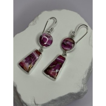 925 Sterling Silver Pink Oyster Turquoise Earrings Length 2 Inch