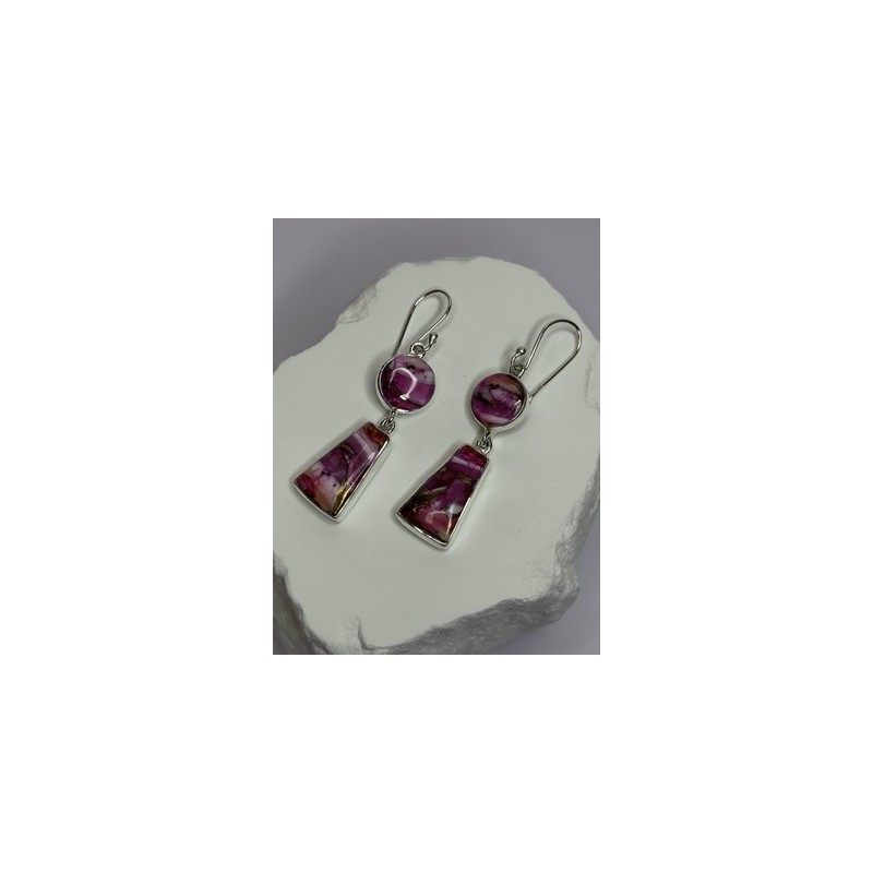 925 Sterling Silver Pink Oyster Turquoise Earrings Length 2 Inch