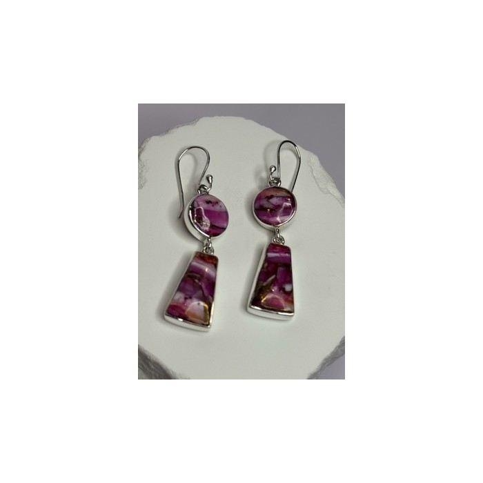 925 Sterling Silver Pink Oyster Turquoise Earrings Length 2 Inch