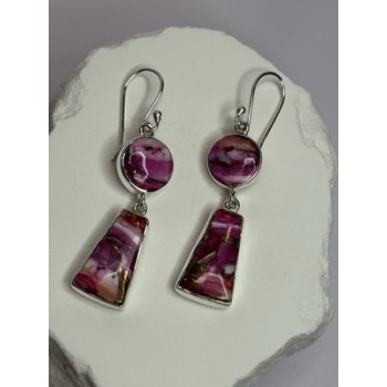 925 Sterling Silver Pink Oyster Turquoise Earrings Length 2 Inch