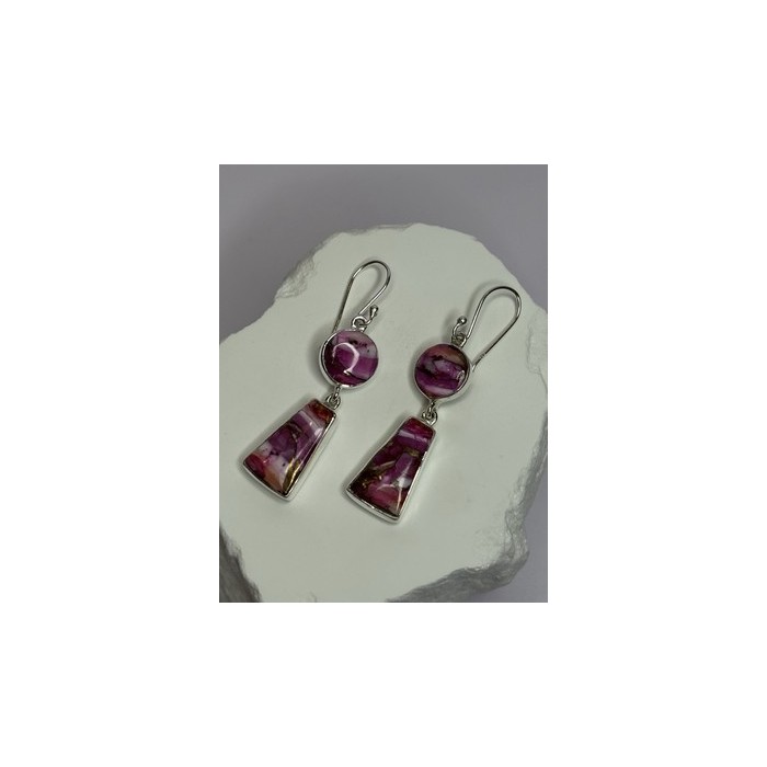 925 Sterling Silver Pink Oyster Turquoise Earrings Length 2 Inch