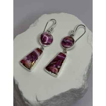 925 Sterling Silver Pink Oyster Turquoise Earrings Length 2 Inch