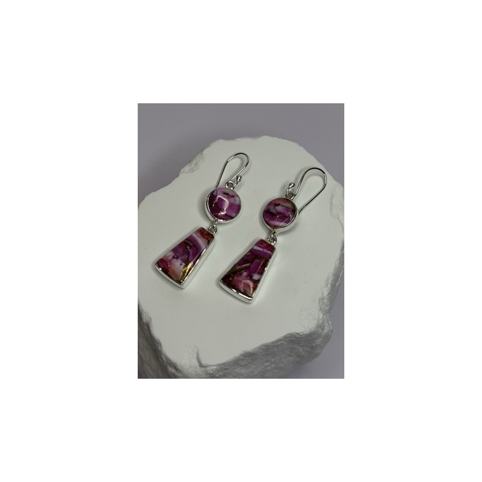 925 Sterling Silver Pink Oyster Turquoise Earrings Length 2 Inch