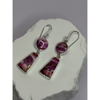 925 Sterling Silver Pink Oyster Turquoise Earrings Length 2 Inch