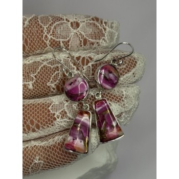 925 Sterling Silver Pink Oyster Turquoise Earrings Length 2 Inch